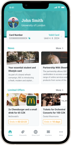 ISIC mobile app home